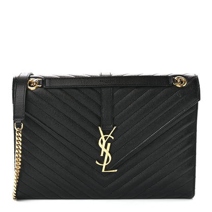 Saint Laurent Grain De Poudre Matelasse Chevron Large Monogram Satchel Black 1 of 13
