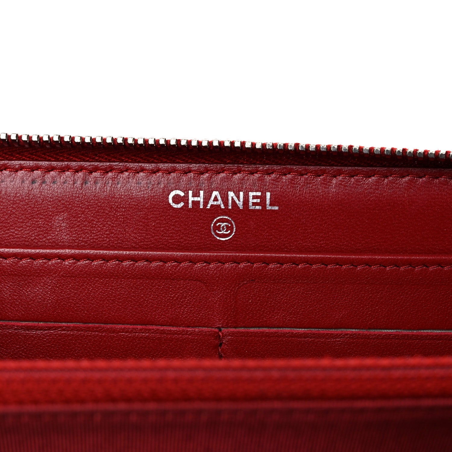 Chanel Lambskin Quilted Gusset Zip Around Wallet Red 6 of 25