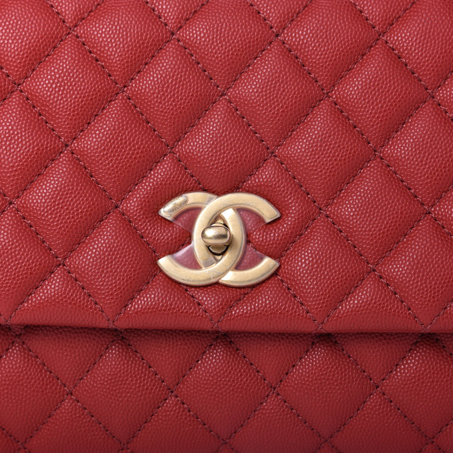 Caviar Quilted Small Coco Handle Flap Red