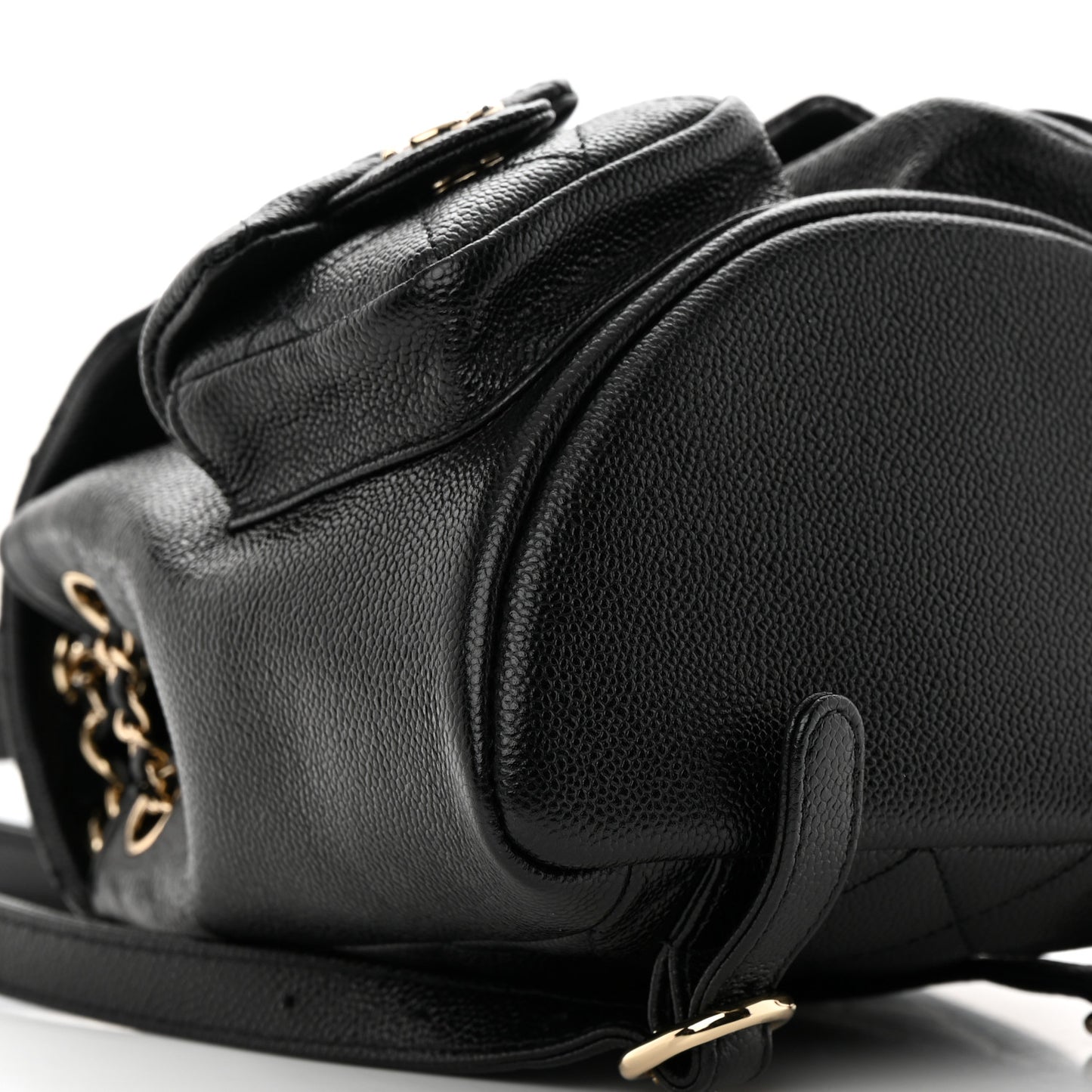 Shiny Caviar Quilted Small Duma Pockets Drawstring Backpack Black