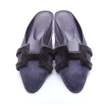 Hermes Suede Goatskin Fur Roxane Mules 38.5 8 of 13