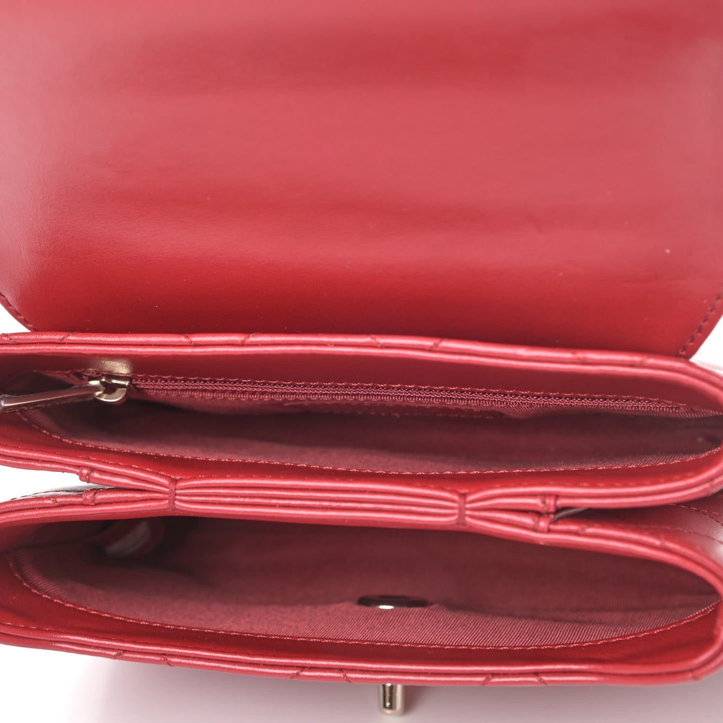Calfskin Quilted Small Double Pocket Top Handle Flap Red