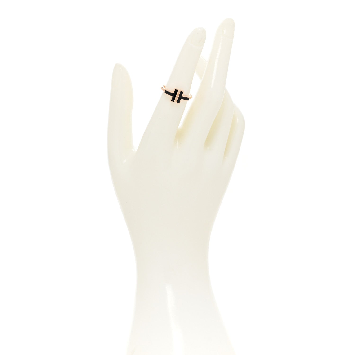 Tiffany 18K Rose Gold Black Onyx T Wire Ring 52 6 2 of 5