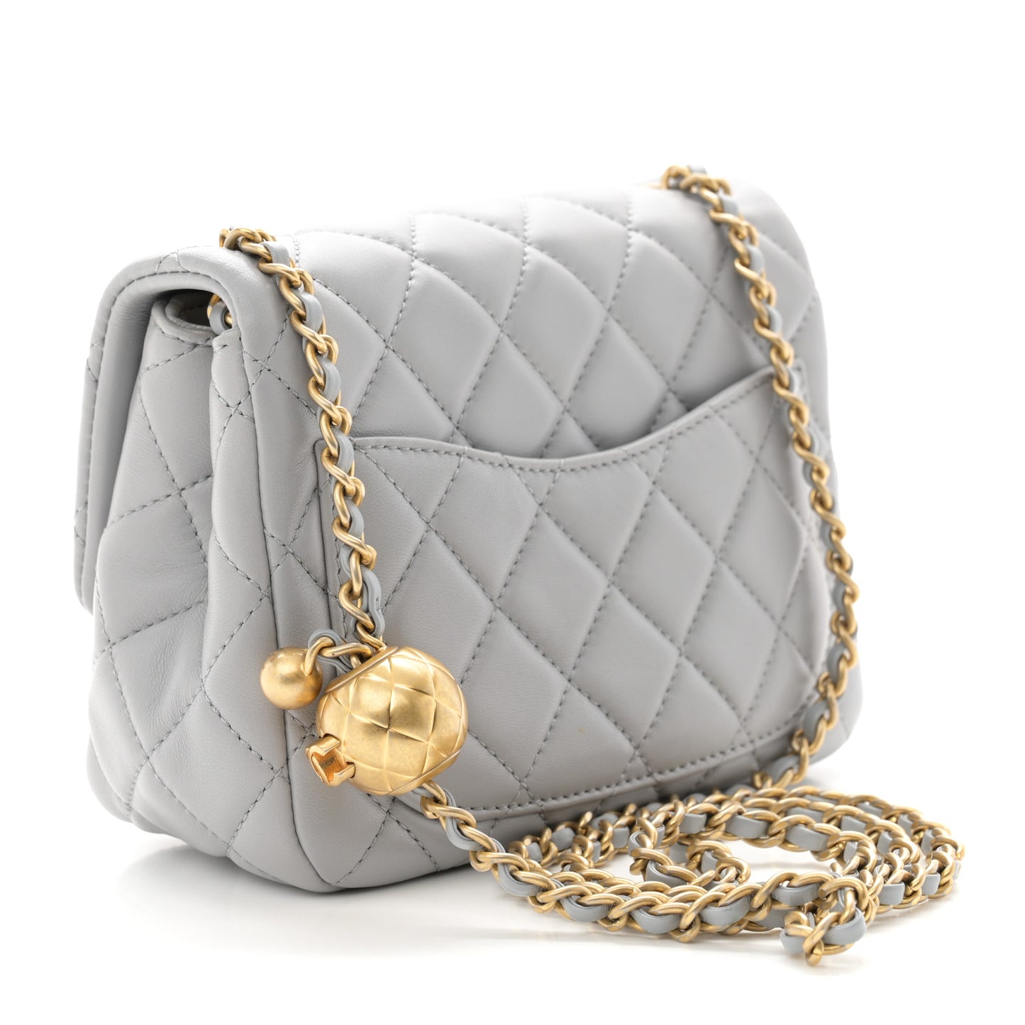 Lambskin Quilted Mini Pearl Crush Flap Light Grey