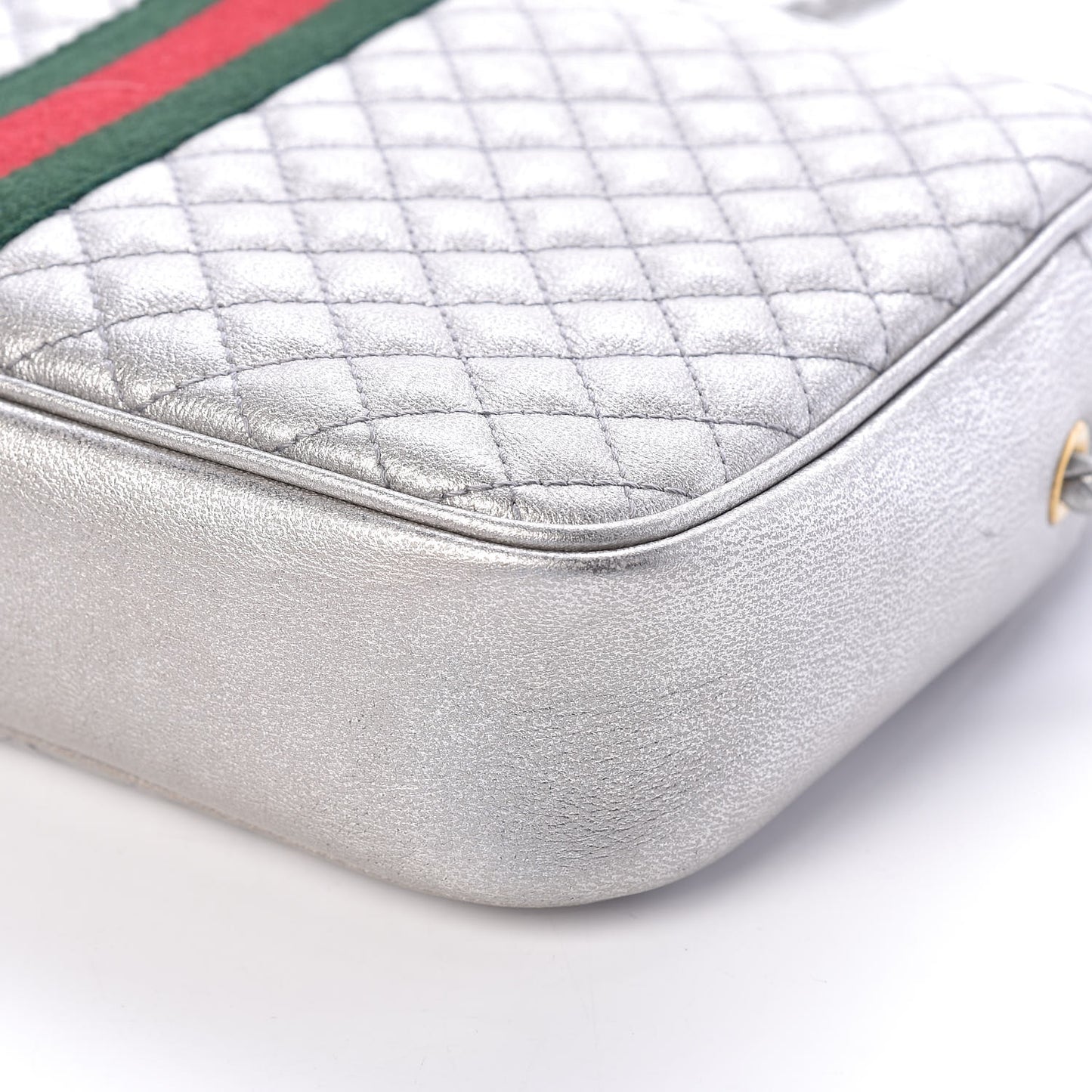Laminated Nappa Web Trapuntata Small GG Shoulder Bag Argento