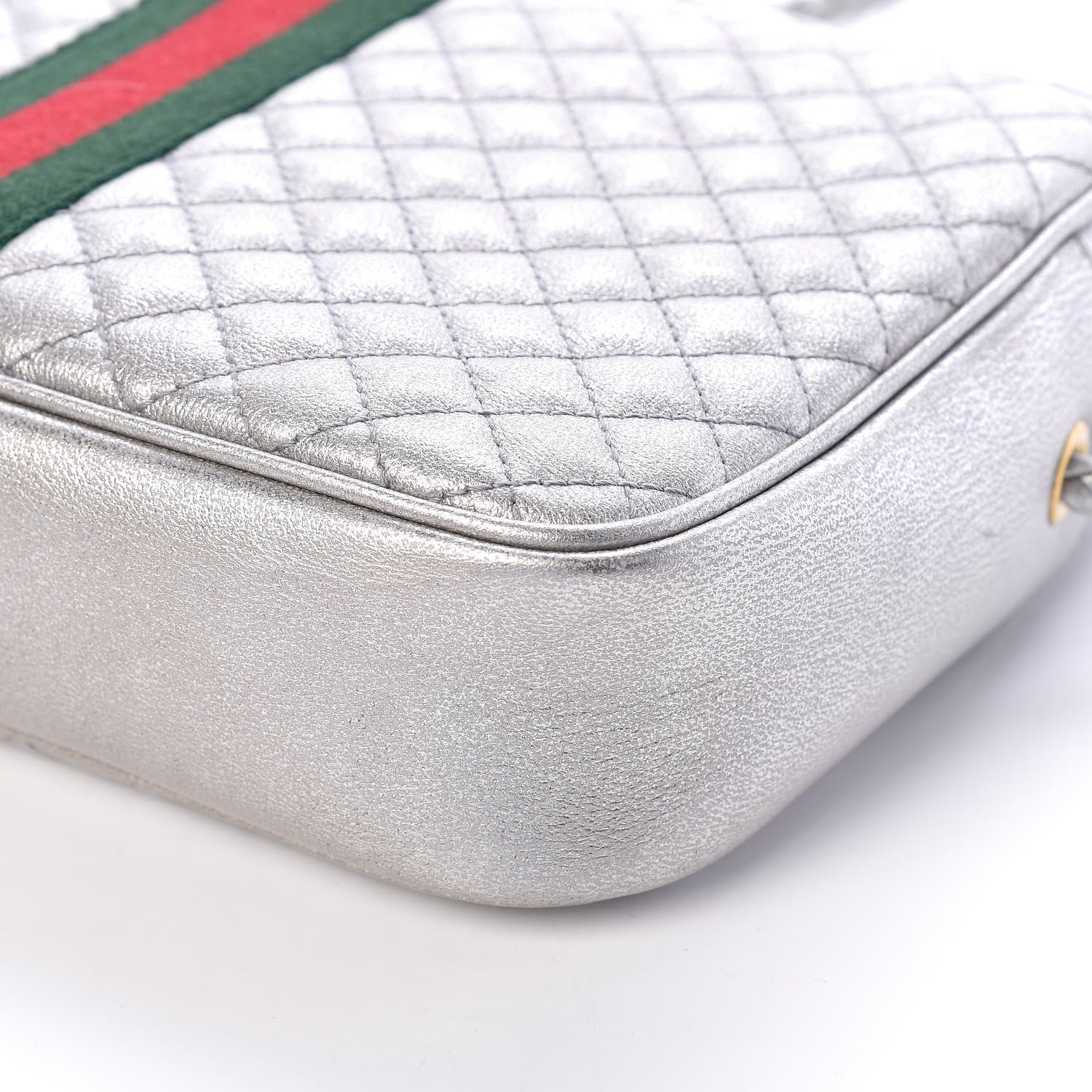 Gucci Laminated Nappa Web Trapuntata Small GG Shoulder Bag Argento 9 of 10