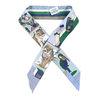 Hermes Silk Twilly Grand Theatre Nouveau Bleu Glacier Vert White 1 of 3