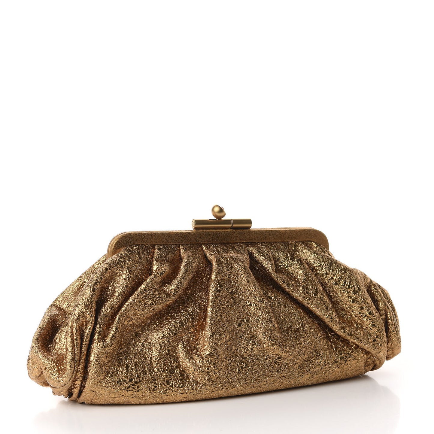 Metallic Crackled Calfskin Monte Carlo Clutch Gold