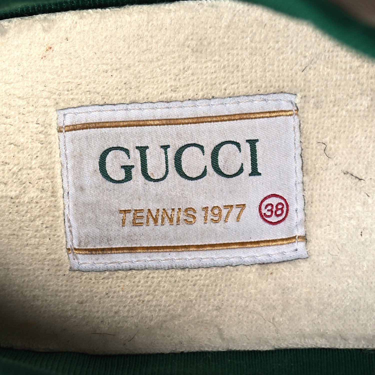 Gucci GG Monogram Web Womens 1977 Tennis Sneakers 38 Beige Ebony Mystic White 7 of 8