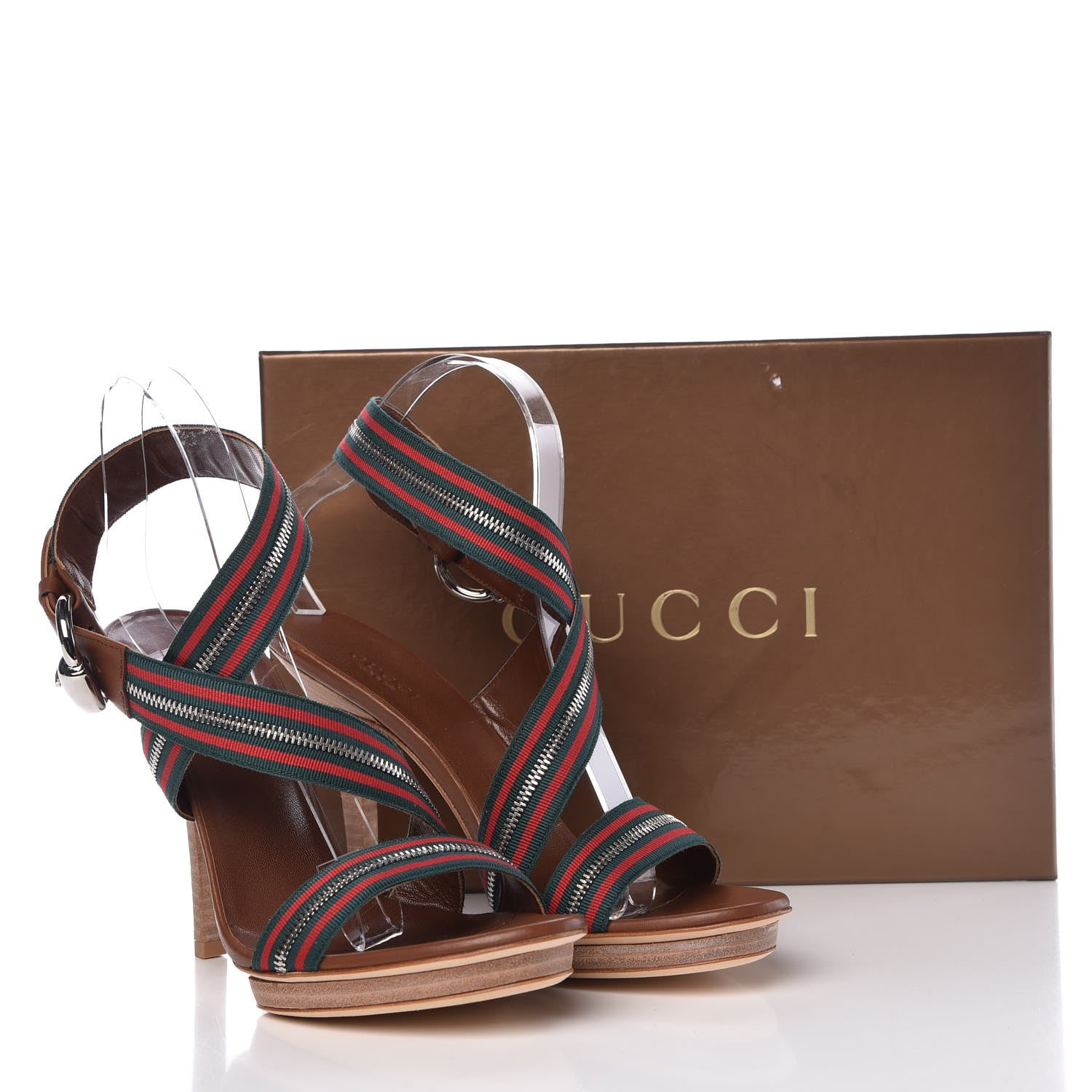 Gucci Calfskin Web Zip Lifford Sandals 37.5 Cuir 10 of 10
