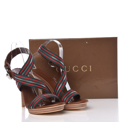 Gucci Calfskin Web Zip Lifford Sandals 37.5 Cuir 10 of 10