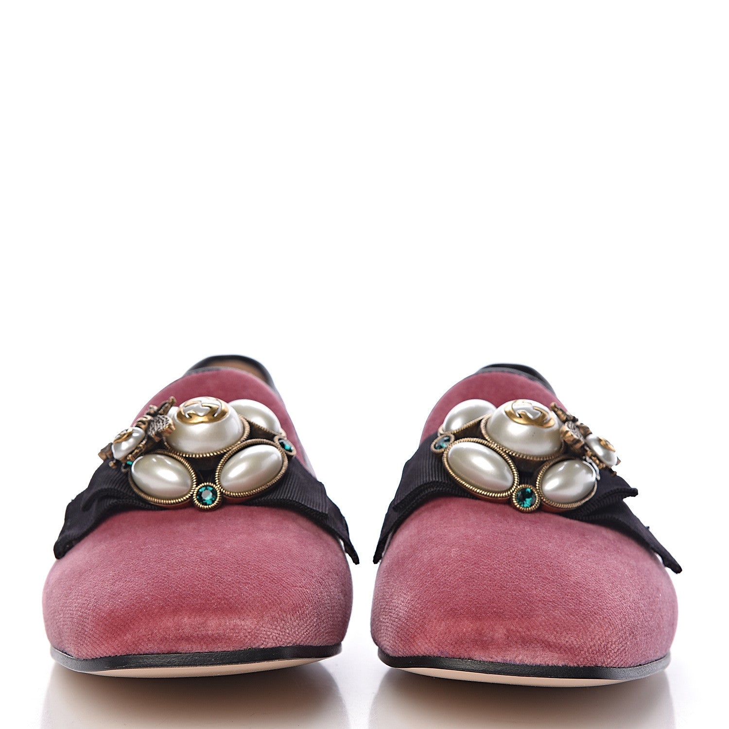 Gucci Velvet Etoile Pearl Embellished Loafers 38 Tibet Red 2 of 8