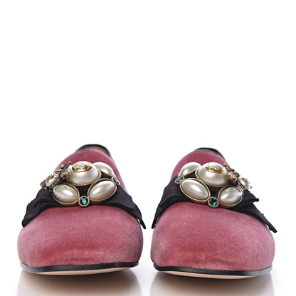 Gucci Velvet Etoile Pearl Embellished Loafers 38 Tibet Red 2 of 8