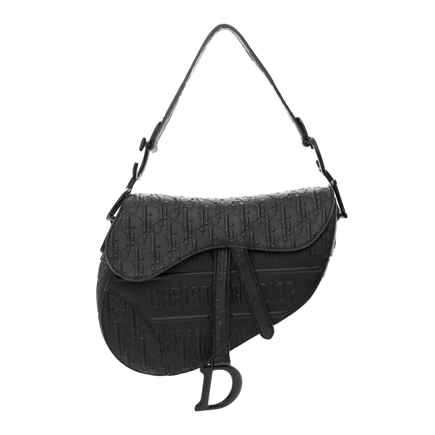 Calfskin Embossed Oblique Saddle Bag Black