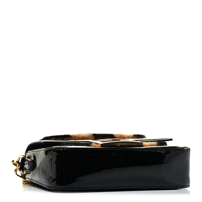 Fendi Shearling Vitello Vernice Mou Pequin Striped Mini Baguette Tobacco Black 3 of 5