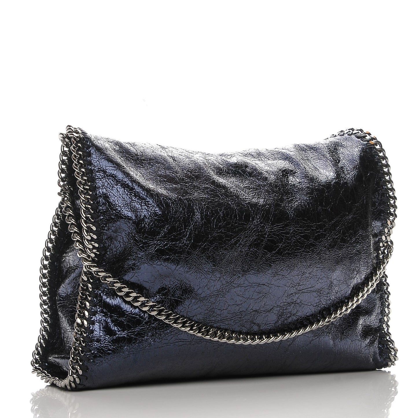 Metallic Crackle Small Falabella Fold Over Tote Navy
