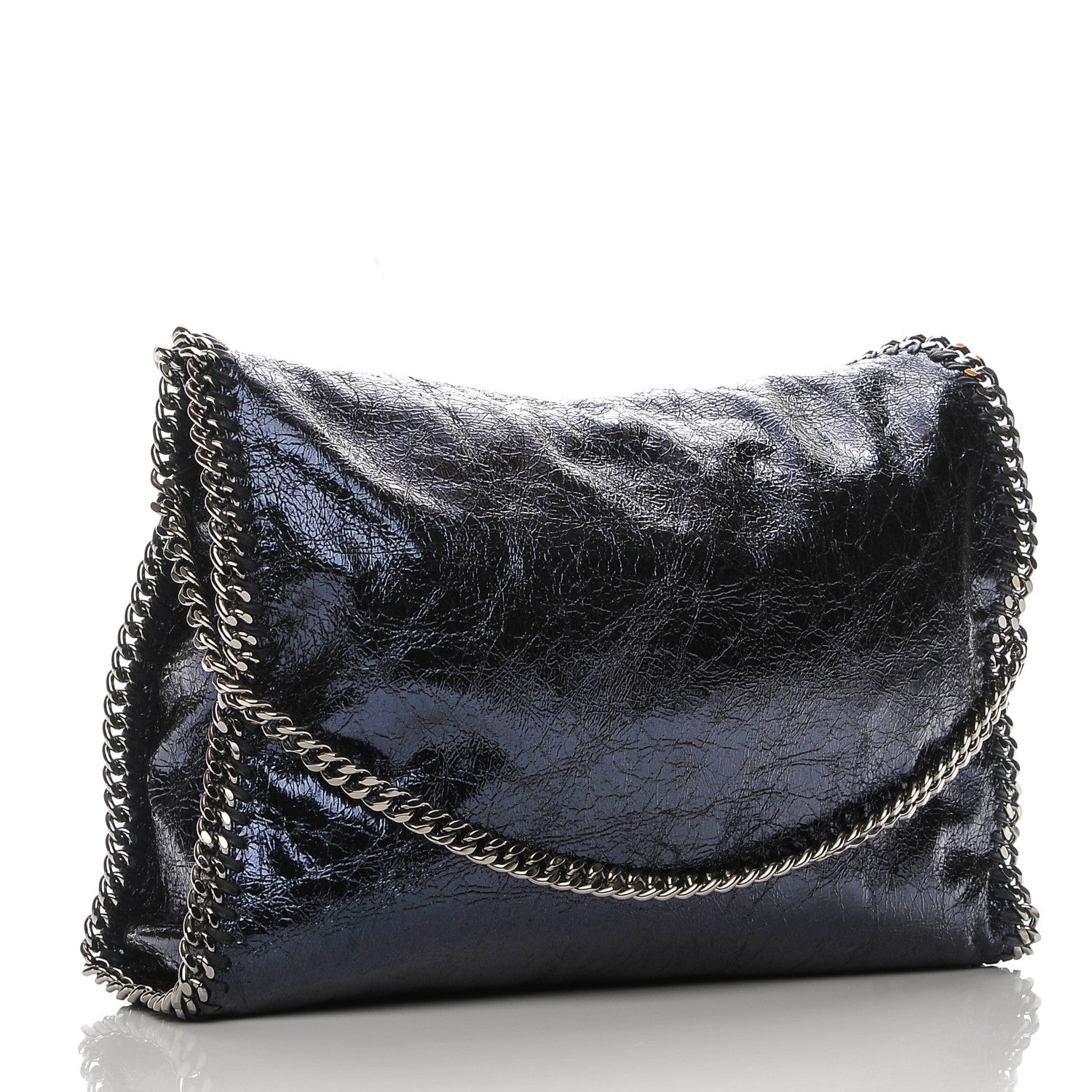 Stella McCartney Metallic Crackle Small Falabella Fold Over Tote Navy 3 of 6