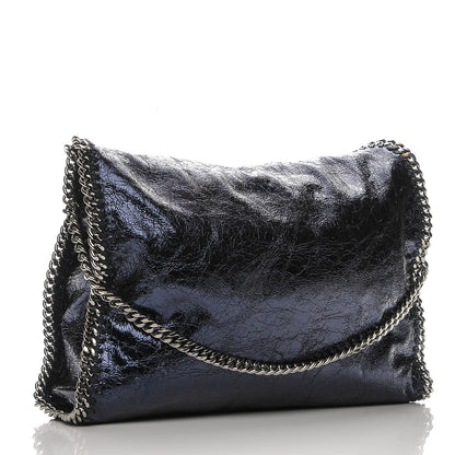 Stella McCartney Metallic Crackle Small Falabella Fold Over Tote Navy 3 of 6