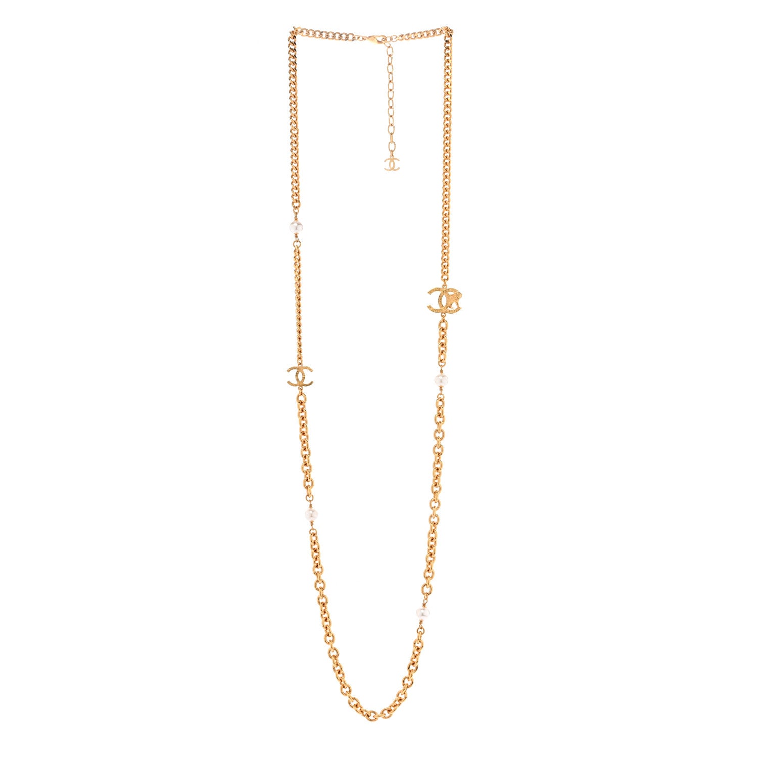 Chanel Pearl Quilted CC Long Necklace Light Gold 3 of 5
