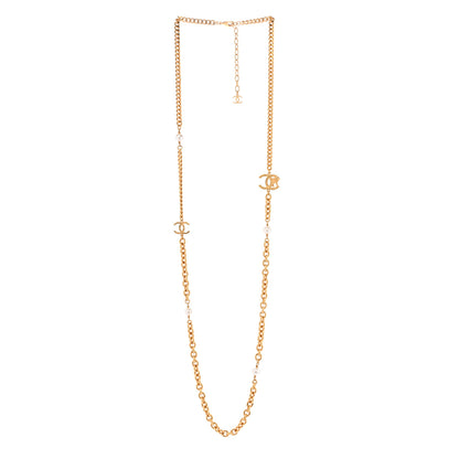 Chanel Pearl Quilted CC Long Necklace Light Gold 3 of 5