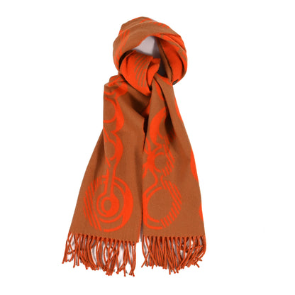 Hermes Cashmere Casaque Do Re Boucles Muffler Camel Orange 1 of 3