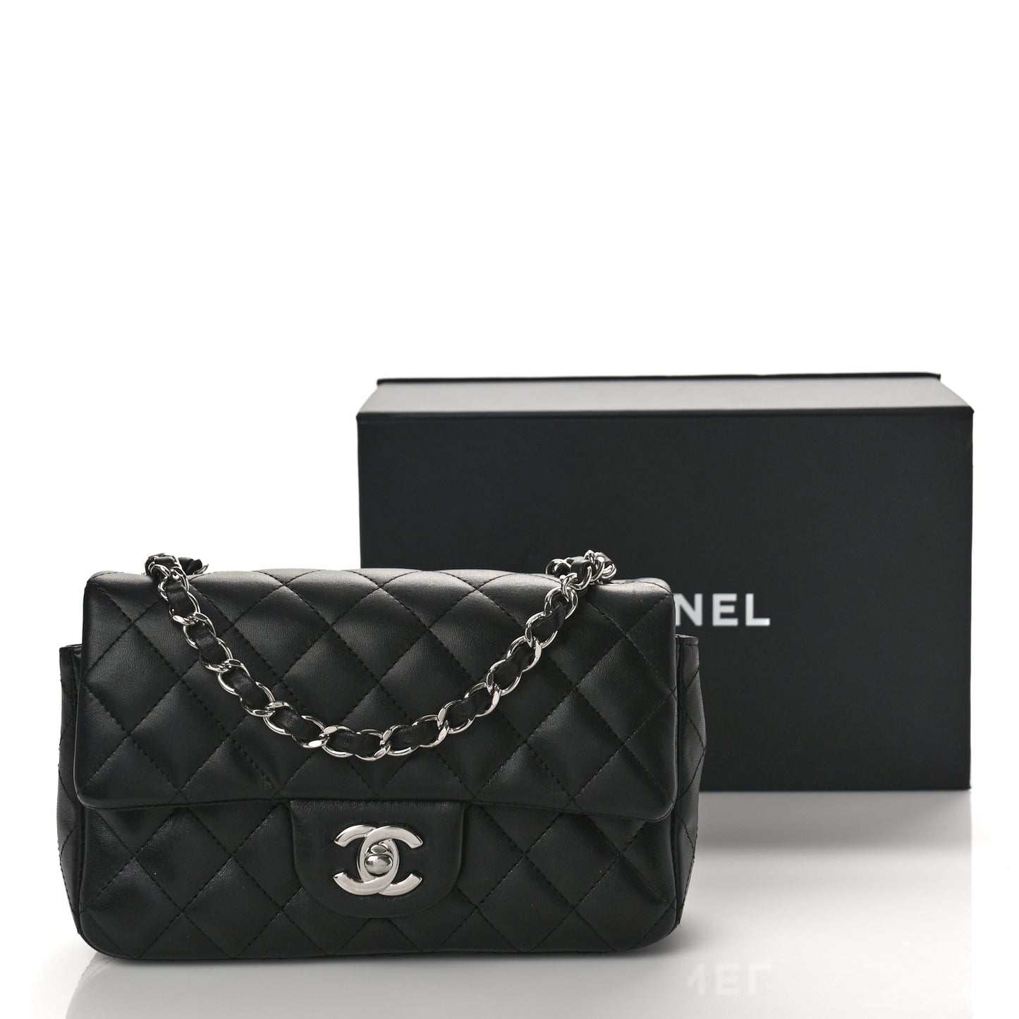 Lambskin Quilted Mini Rectangular Flap Black