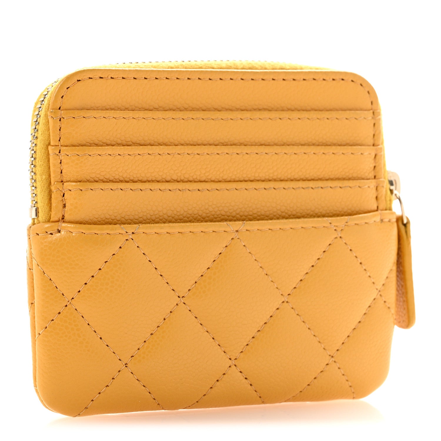 Chanel Caviar Quilted Zip Card Holder Wallet Yellow 3 of 11