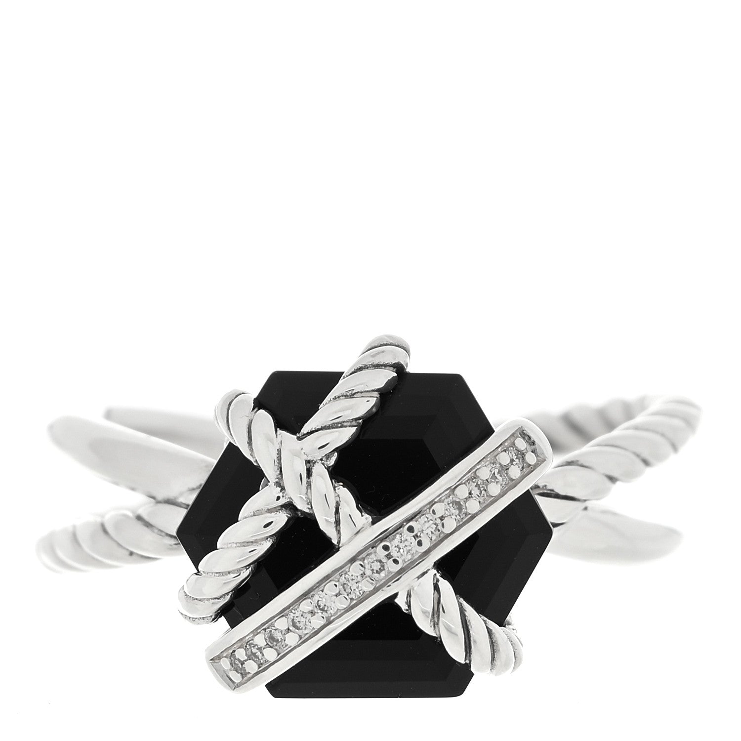 David Yurman Sterling Silver Diamond Black Onyx 10mm Cable Wrap Ring 53 6.25 1 of 4