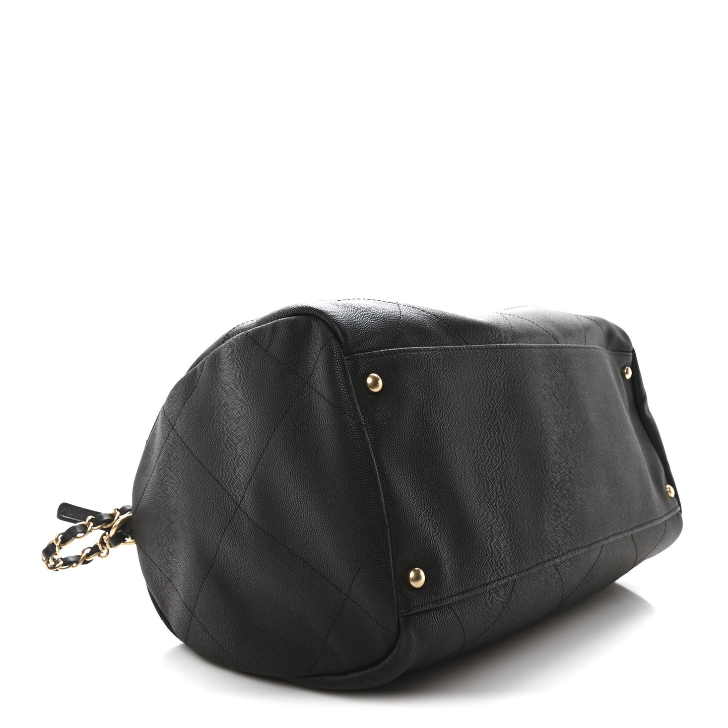 Grained Calfskin Lambskin Quilted Large Bowling Bag Black