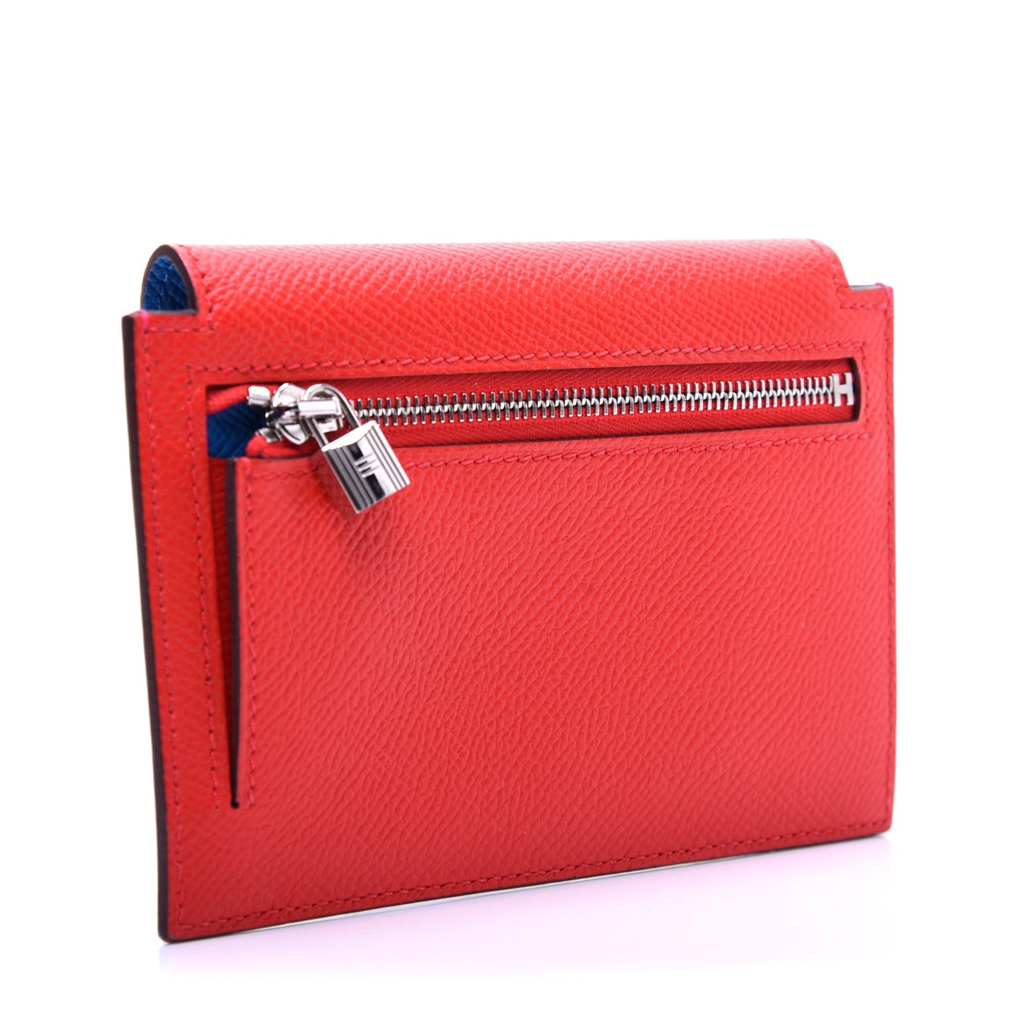 Epsom Tri-Color Kelly Pocket Compact Wallet Rouge Coeur Rose Extreme Bleu Zanzibar