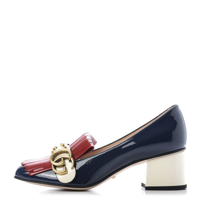 Gucci Vernice Studded GG Marmont Fringe 50mm Loafer Pumps 37 Blue Agata Hibiscus Red Mystic White 1 of 10