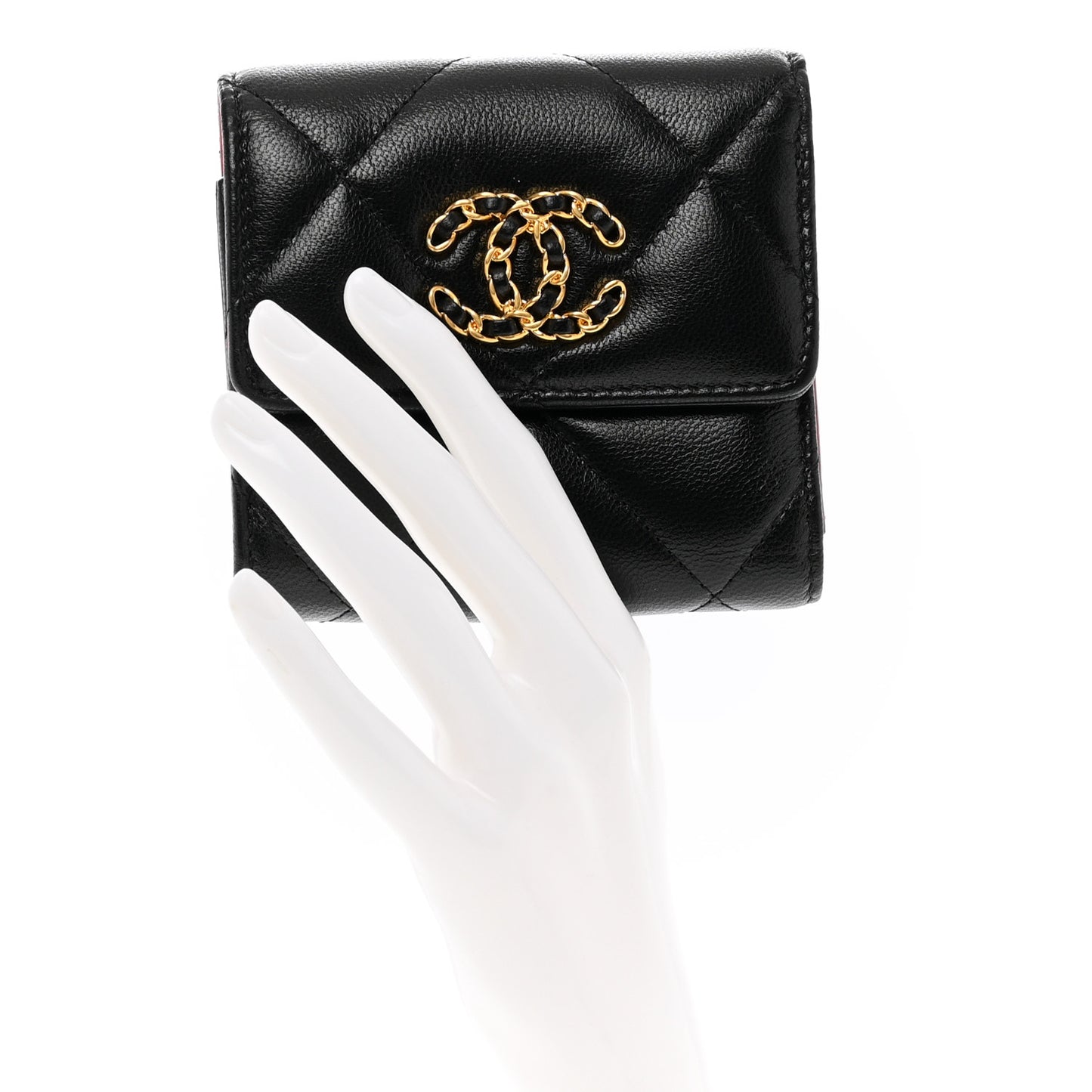 Goatskin Quilted Chanel 19 Small Flap Wallet Black