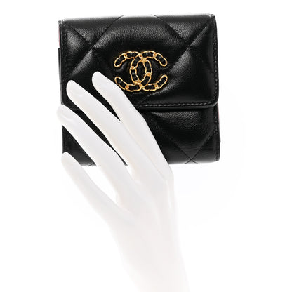 Chanel Goatskin Quilted Chanel 19 Small Flap Wallet Black 2 of 8