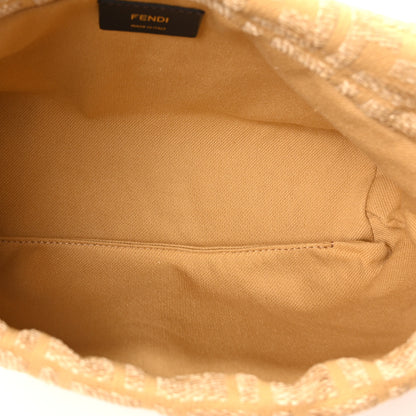 Fendi Fabric Jacquard Raffia Straw Fringe Medium Mamma Baguette Beige 9 of 19