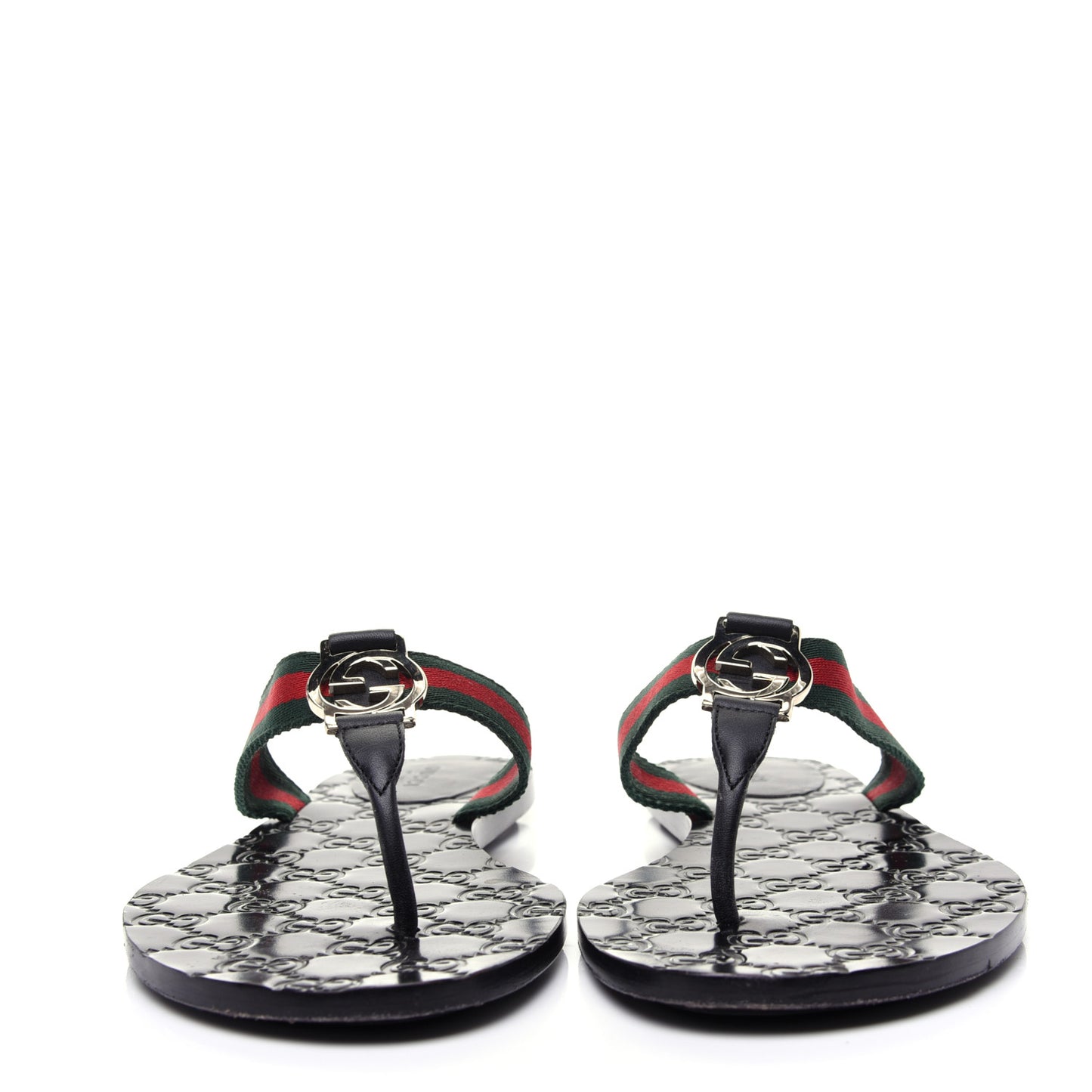 Nylon Guccissima Web Womens Thong Sandals 38.5 Green Red Black
