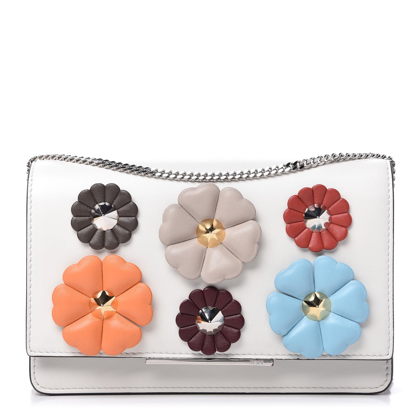 Vitello Century Lucido Nappa Flowerland Studded Tube Wallet On Chain White Ice Multicolor