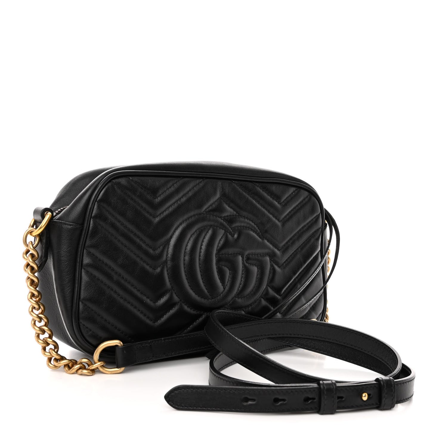 Calfskin Matelasse Small GG Marmont Chain Shoulder Bag Black