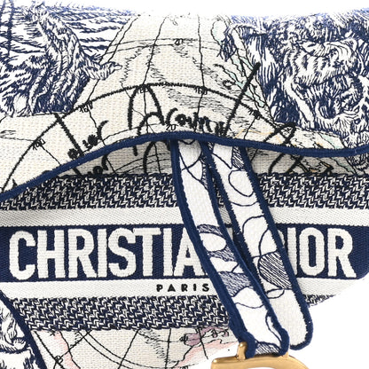 Christian Dior Canvas Embroidered Around the World Saddle Bag Blue 8 of 10