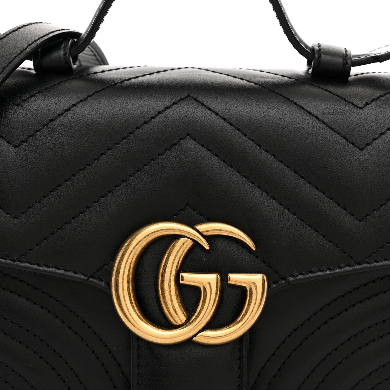 Gucci Calfskin Matelasse Mini GG Marmont Top Handle Shoulder Bag Black 8 of 11