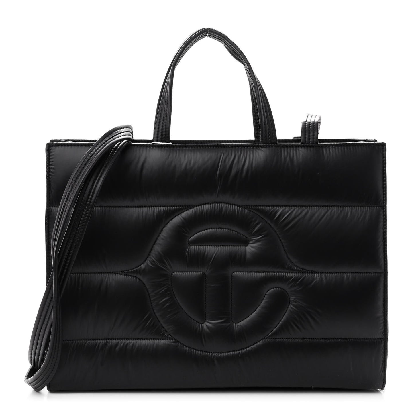Nylon Medium Puff Shopping Bag Black