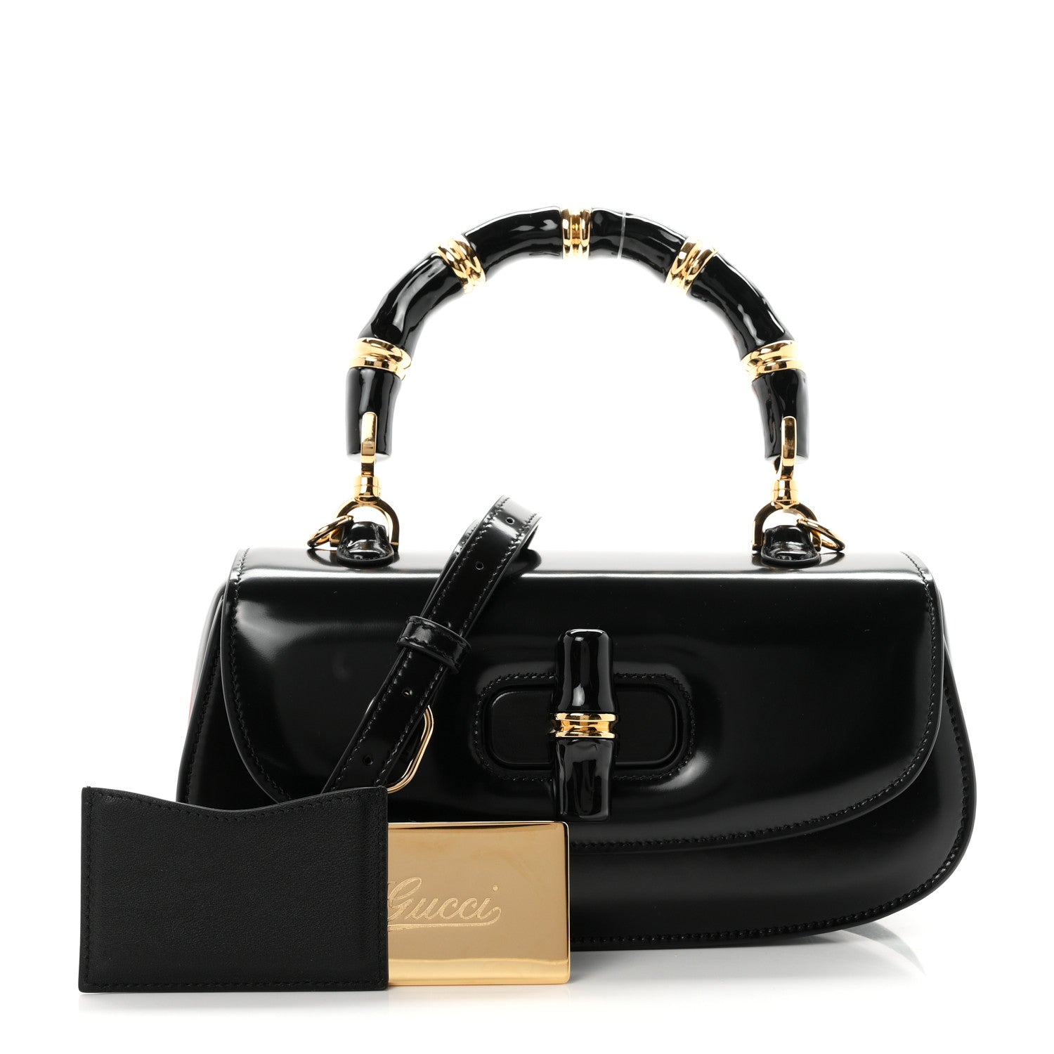 Gucci Shiny Polished Calfskin Medium Bamboo Diva Black 2 of 10