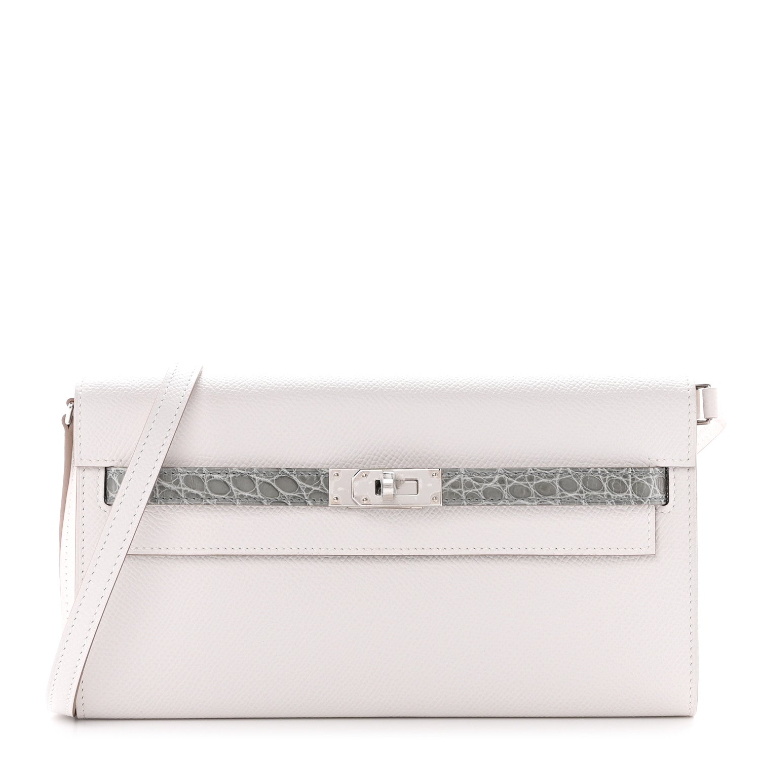 Hermes Epsom Shiny Alligator Touch Kelly Wallet To Go Gris Pale Gris Ciment 1 of 11