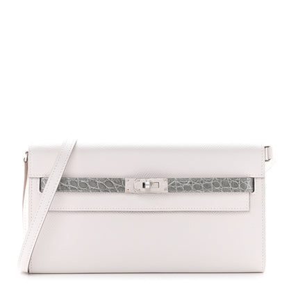 Hermes Epsom Shiny Alligator Touch Kelly Wallet To Go Gris Pale Gris Ciment 1 of 11