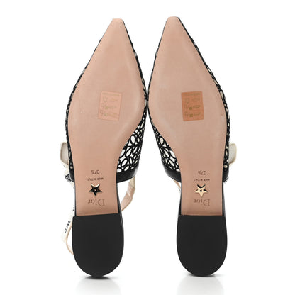Christian Dior Fabric Ribbon Lace Embroidered J'Adior Slingback Flats 37.5 Black 4 of 4