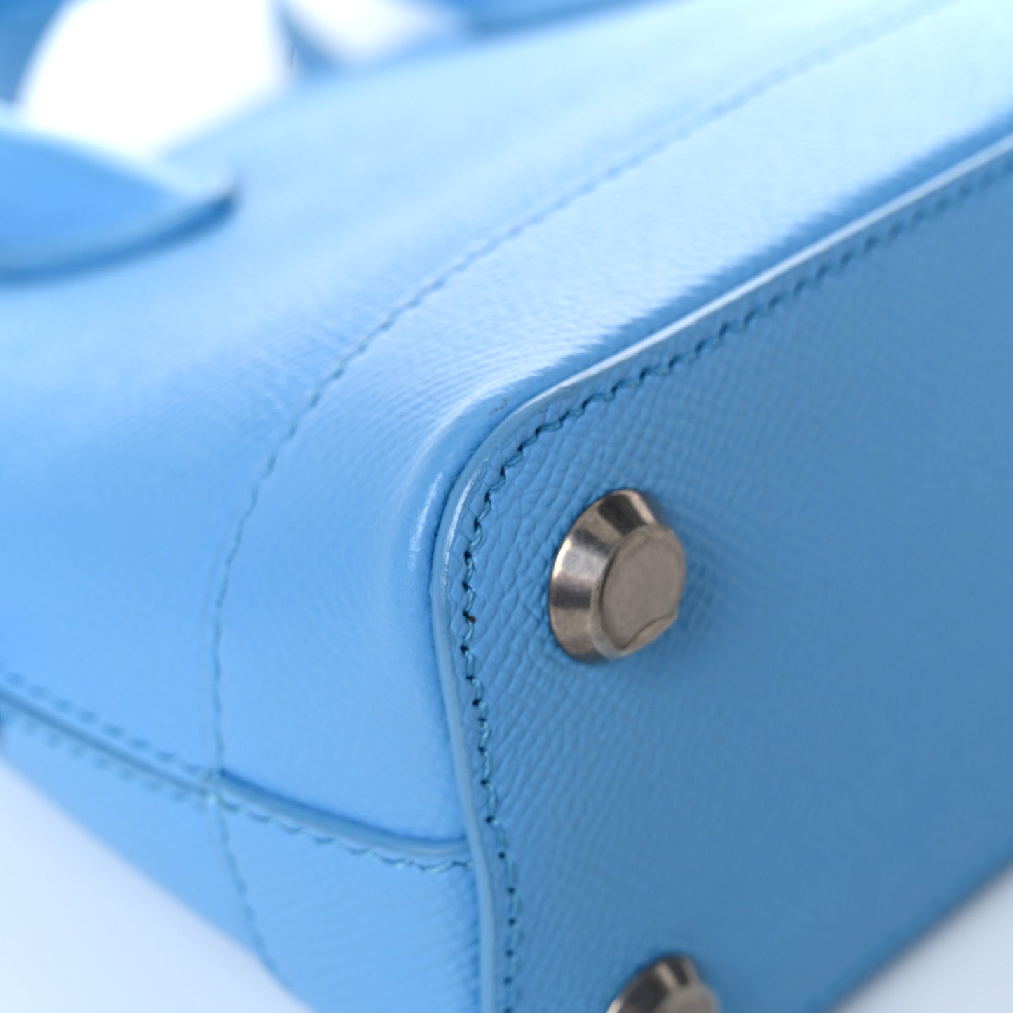 Signature Grained Calfskin Logo XXS Ville Top Handle Bag Baby Blue Black