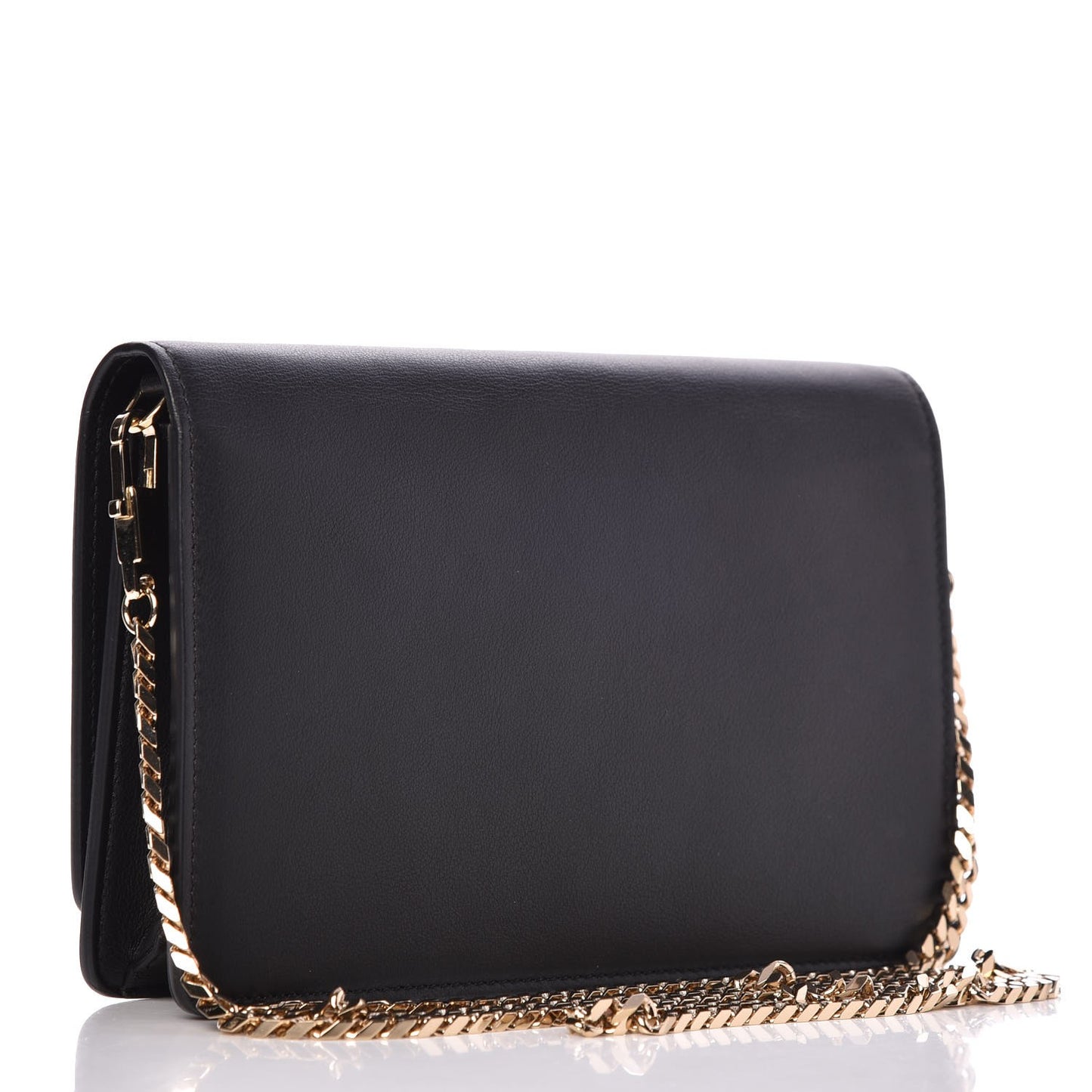 Calfskin Triangle Studded Pandora Chain Wallet Black