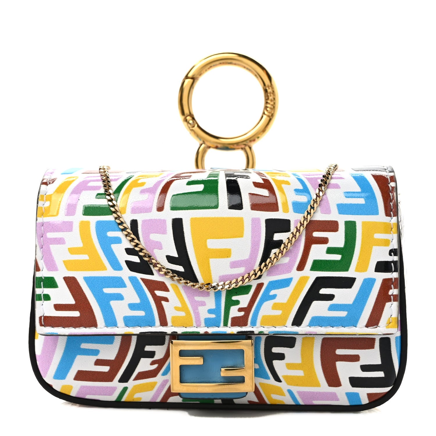 Fendi X SARAH COLEMAN Vitello Liberty Ceylon Micro FF Fish Eye Embossed Nano Baguette Charm Multicolor Cyber Blue 1 of 8