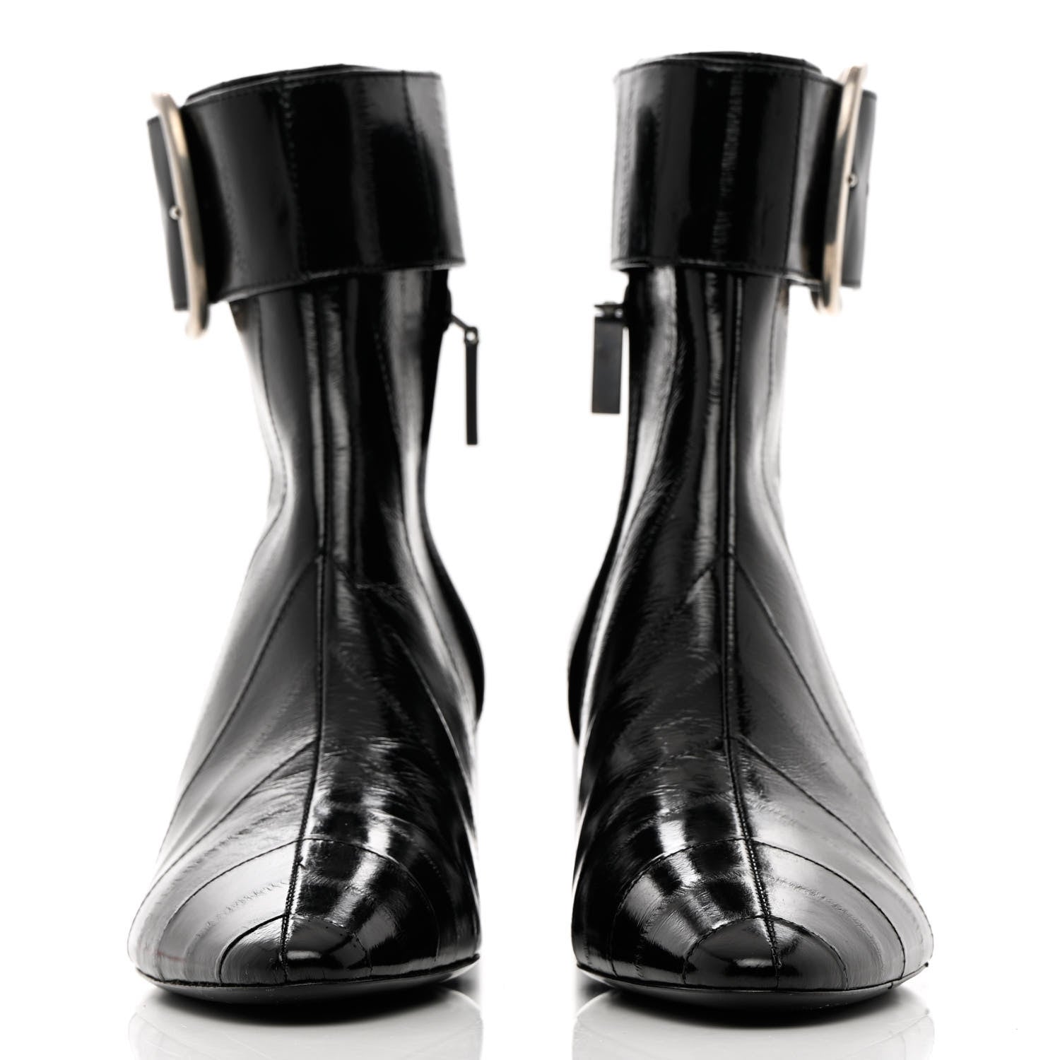 Saint Laurent Shiny Eel Joplin Buckle Booties 37.5 Black 2 of 12