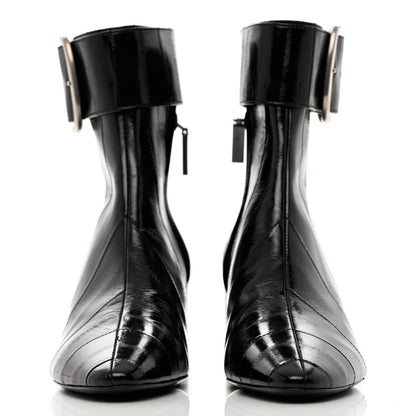 Saint Laurent Shiny Eel Joplin Buckle Booties 37.5 Black 2 of 12