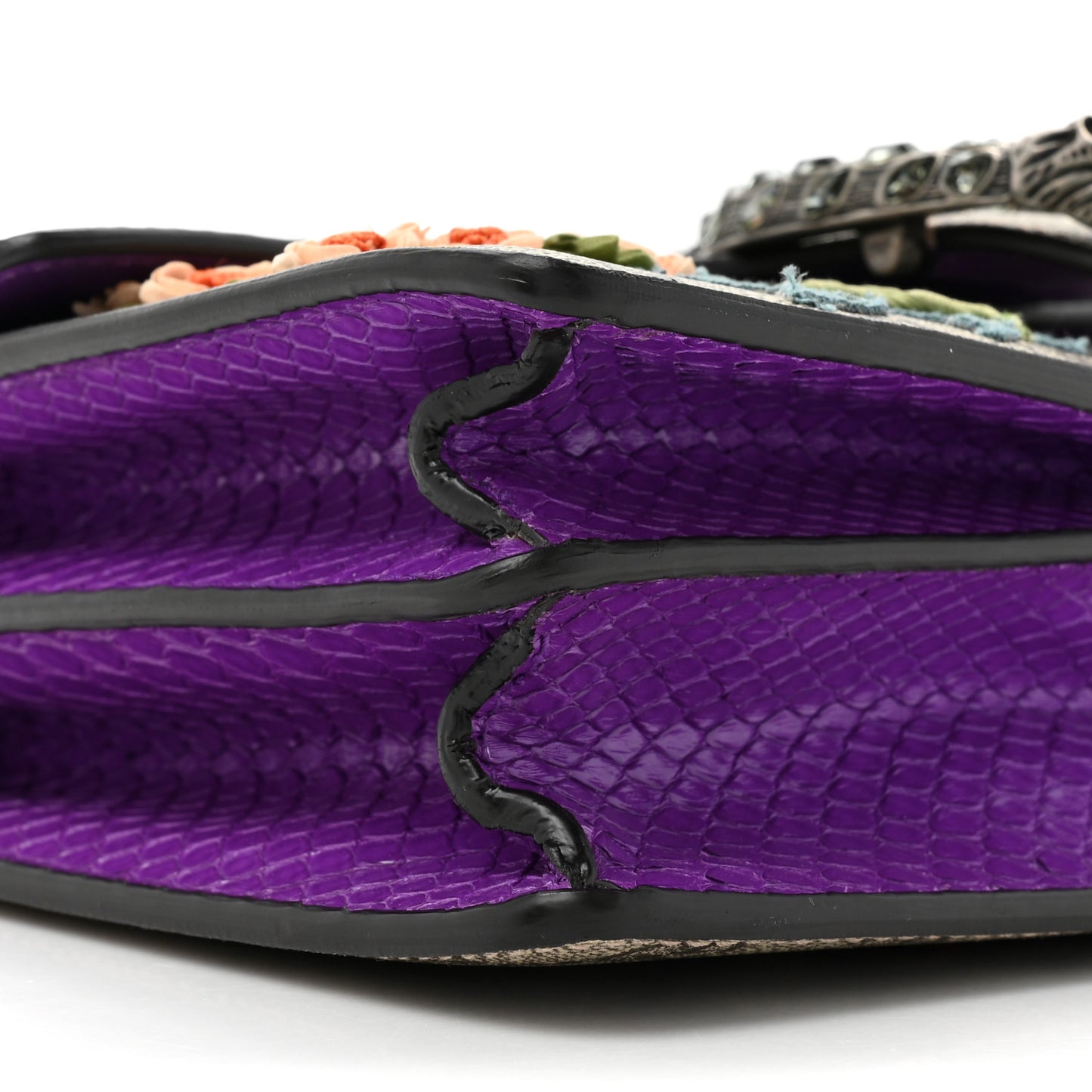 GG Supreme Monogram Snakeskin Bat Embroidered Small Dionysus Shoulder Bag Purple